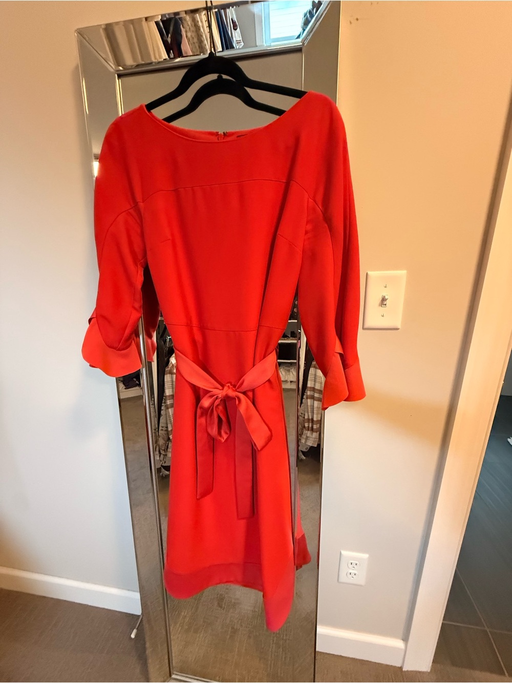 Banana Republic Red Long-Sleeve Belted Dress
